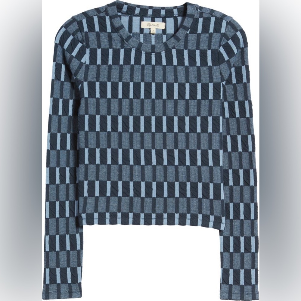 Madewell Fine Ribbed Supercrop Crewneck Long-Sleeve Tee in Blue XL